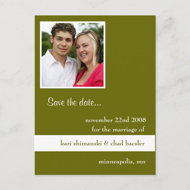 Carte Postale Faire-part enregistrer la date verte (Devant)