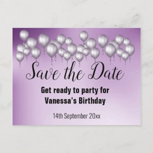 Carte Postale Faire-part Enregistrer la date Violet Ballons Toutes les occa
