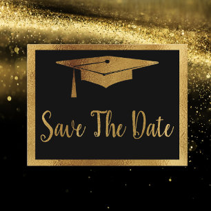 Carte Postale Faire-part Enregistrer La Graduation Date - Noir & Faux Style