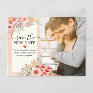 Carte Postale Faire-part Enregistrer la nouvelle date Chic Mariage Postpone