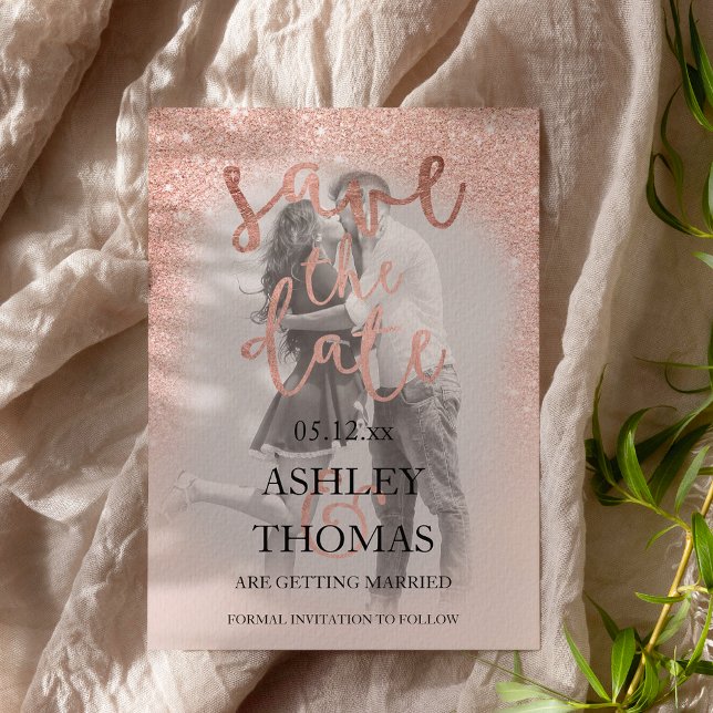 Carte Postale Faire-part Enregistrer la photo du script de parties scintill (Créateur téléchargé)