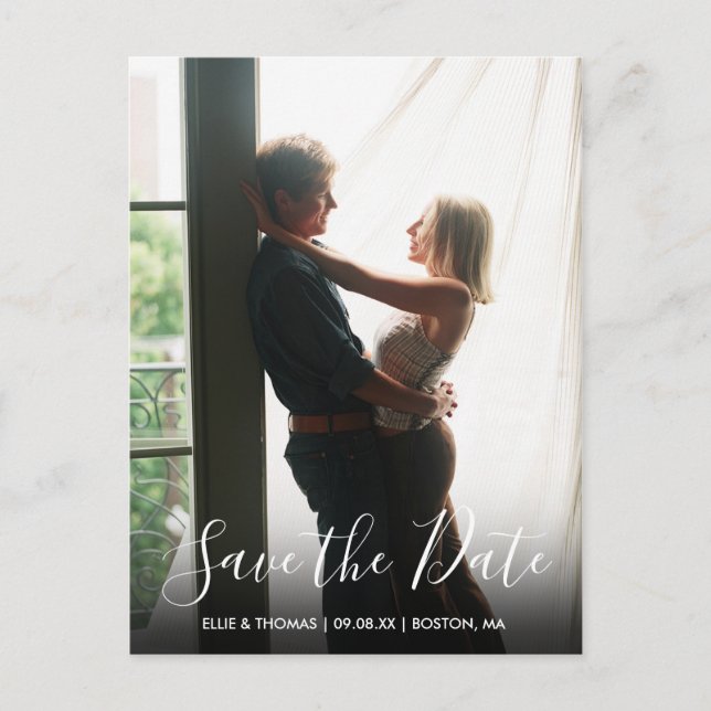 Carte Postale Faire-part Enregistrer la photo moderne avec un script élégan (Devant)