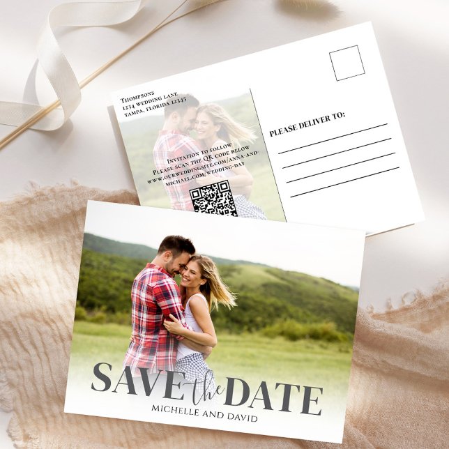 Carte Postale Faire-part Enregistrer le Mariage simple de la photo date (Save the date wedding photo postcard)