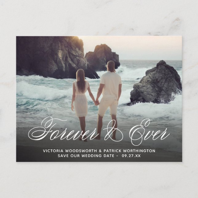 Carte Postale Faire-part Enregistrer le script photo Mariage Date Forever & (Devant)