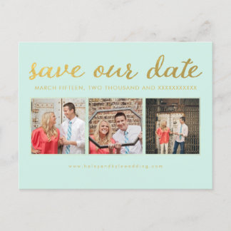 Carte Postale Faire-part Enregistrer notre Date Mint Gold Typocard Photo Ca