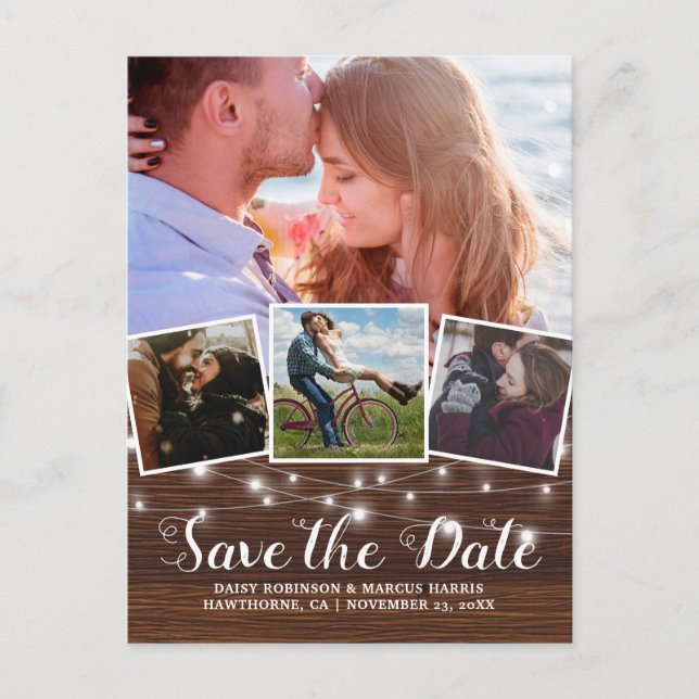 Carte Postale Faire-part Enregistrez la date Bois rustique 4 Photo (Devant)