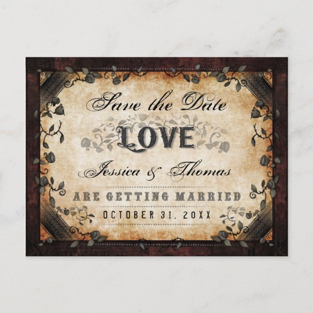 Carte Postale Faire-part Enregistrez la date Brown Gothique Halloween PHOTO (Devant)