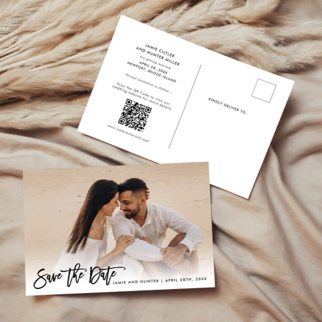 Carte Postale Faire-part Enregistrez la date Écriture Pinceau Photo  (Créateur téléchargé)