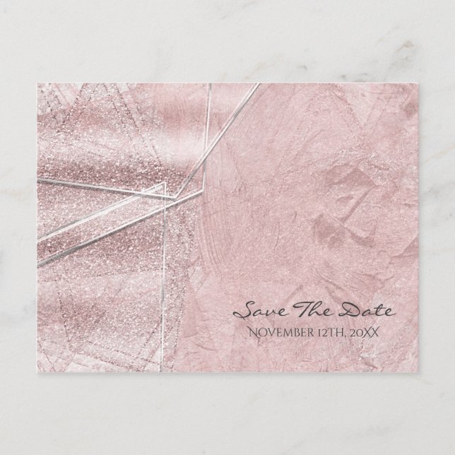 Carte Postale Faire-part Enregistrez la date en cristal de verre rose paill (Devant)