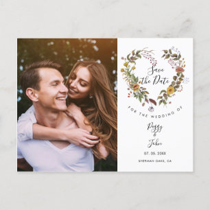 Carte Postale Faire-part Enregistrez la Date Fleurie Guirlande de Coeur Pho