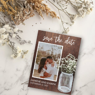 Carte Postale Faire-part Enregistrez la date Fleurs de baby's breath Photo