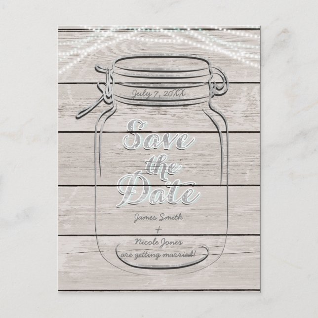 Carte Postale Faire-part Enregistrez la date Pot Mason & Mariage Guirlande  (Devant)