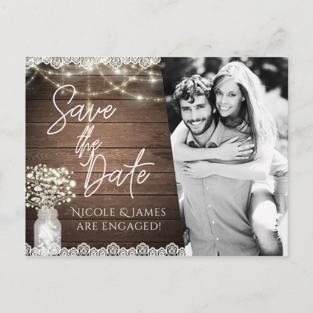 Carte Postale Faire-part Enregistrez la date Rustique Bocal à Mâcon Fleur d (Devant)