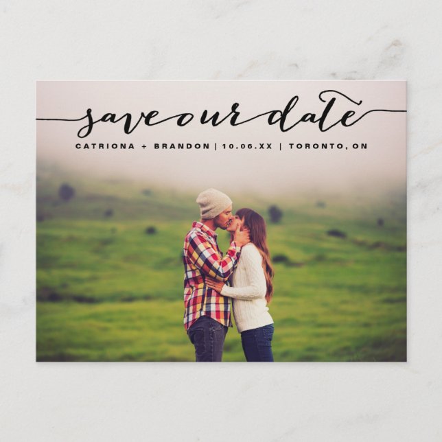 Carte Postale Faire-part Enregistrez notre date Photo Écriture Manuscrite N (Devant)