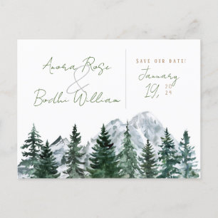 Carte Postale Faire-part Épargne à l'aquarelle de montagne la date