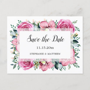 Carte Postale Faire-part Épargnez la date de mariage floral Roses roses Orc