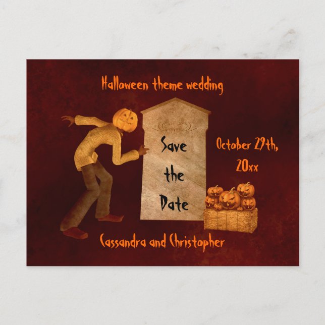 Carte Postale Faire-part Épouvantail citrouille d'Halloween (Devant)