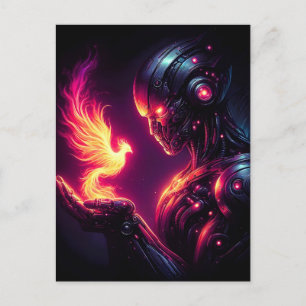 Carte Postale Faire-part Esprit de feu de phénix de robot futuriste cyberné