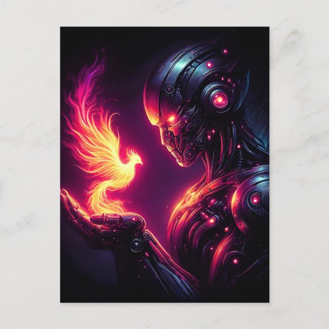 Carte Postale Faire-part Esprit de feu de phénix de robot futuriste cyberné (Devant)