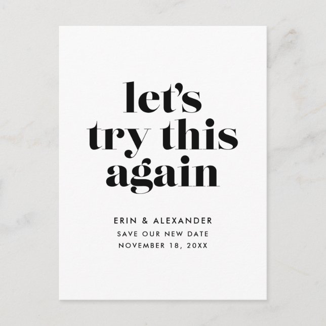 Carte Postale Faire-part Essayons de nouveau de modifier le Mariage de date (Devant)