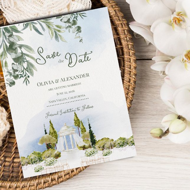 Carte Postale Faire-part Estate Garden Pavilion Wedding Save the Date (Estate Garden Pavilion Save the Date | Watercolor Outdoor Wedding Gazebo Announcement)