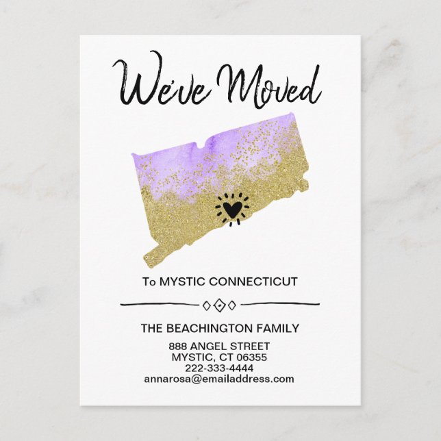 Carte Postale Faire-part *~* ETAT CONNECTICUT Parties scintillant Purple Mo (Devant)