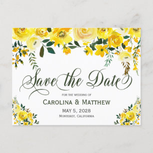 Carte Postale Faire-part Été jaune floral mariage save the date