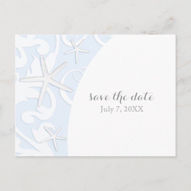 Carte Postale Faire-part Étoile de mer blanche mariage bleu plage Save The  (Devant)