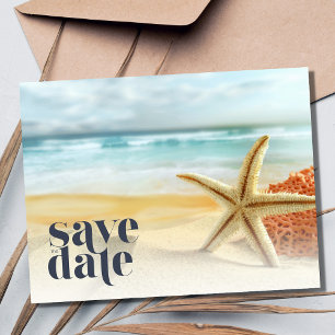 Carte Postale Faire-part Étoile de mer de mariage décontracté sur la plage,
