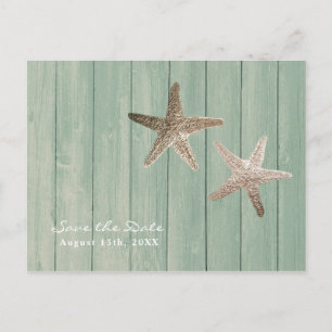 Carte Postale Faire-part Étoile de mer dorée & Bois Élégante Plage Enregist