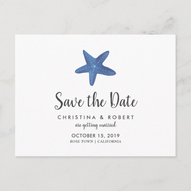 Carte Postale Faire-part Étoile de mer | Mariage Océanique Enregistrer la D (Devant)