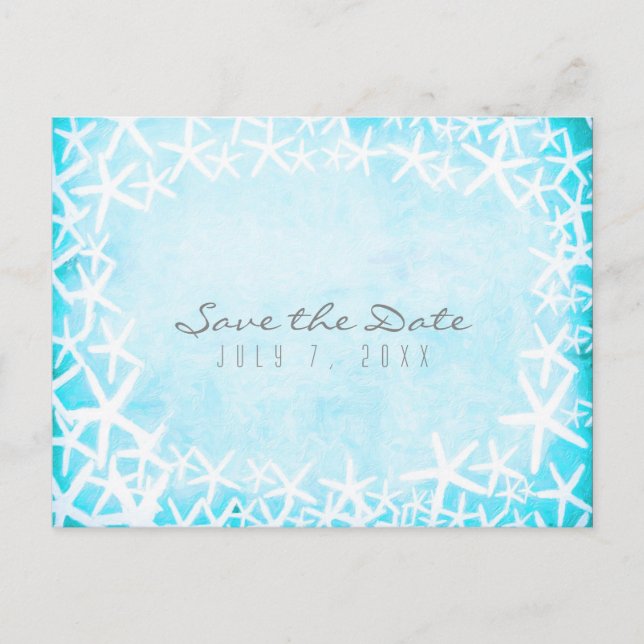 Carte Postale Faire-part Étoile de mer peinte Aqua Blue Party Save the Date (Devant)
