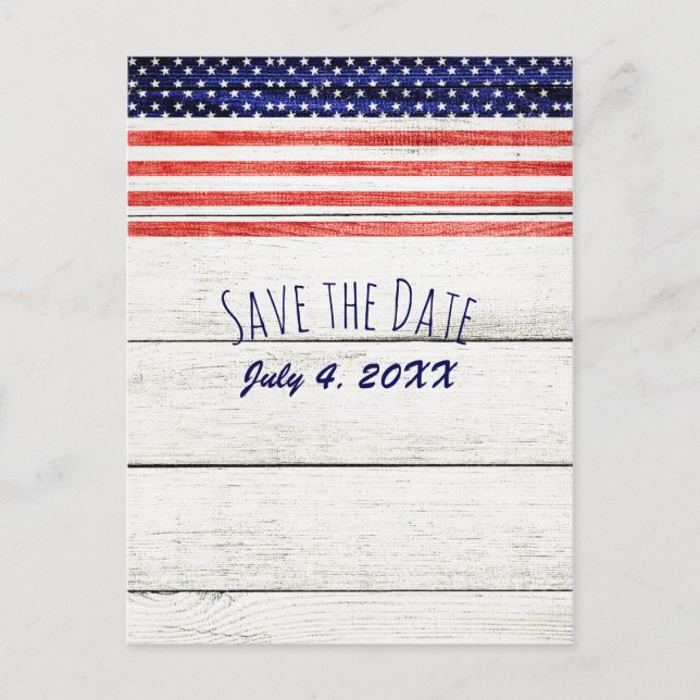 Carte Postale Faire-part Étoiles Bandes Bois Rustique Patriotique Enregistr (Devant)