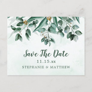 Carte Postale Faire-part Eucalyptus Aquarelle Mariage Enregistrer La Date