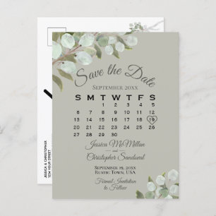 Carte Postale Faire-part Eucalyptus Calendrier Sage Wedding Enregistrer la