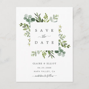Carte Postale Faire-part Eucalyptus Foliage Carré Cadre Enregistrer la date