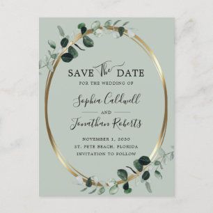 Carte Postale Faire-part Eucalyptus Gold Metallic Sage Enregistrer la date