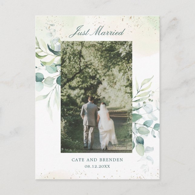 Carte Postale Faire-part Eucalyptus Green Elopement Mariage Photo (Devant)