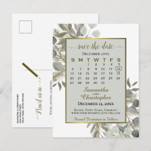 Carte Postale Faire-part Eucalyptus & Pine Grey Enregistrer le calendrier d