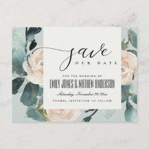 CARTE POSTALE FAIRE-PART EUCALYPTUS ROSE BLUSH GRAY KRAFT ENREGISTRER LA DA