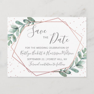 Carte Postale Faire-part Eucalyptus Rose Gold Géométrique Enregistrer La Da