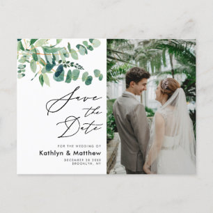 Carte Postale Faire-part Eucalyptus Verdure Script Mariage Enregistrer La D
