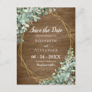 Carte Postale Faire-part Eucalyptus Vert Bois rustique Mariage géométrique