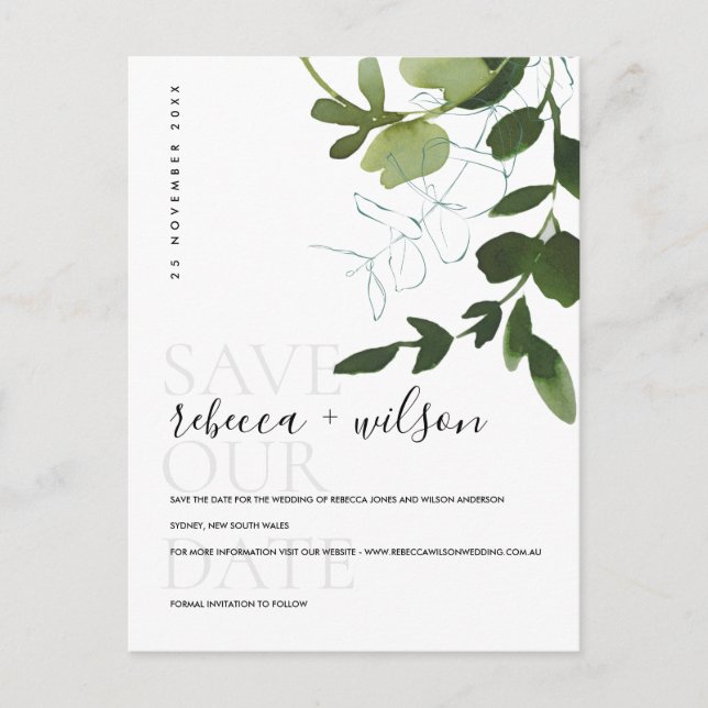 CARTE POSTALE FAIRE-PART EUCALYPTUS VERT FOLIAGE EAU COULEUR ENREGISTRER LA (Devant)