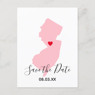 Carte Postale Faire-part Événement à retenir Pink New Jersey à cœur rouge