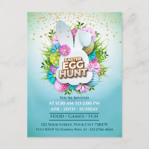 Carte Postale Faire-part Événement de chasse aux œufs de Pâques lapin print