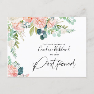 Carte Postale Faire-part Événement de fête Date reportée Blush Pink Floral