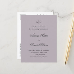 Carte Postale Faire-part Événement Mariage Classique Lilas Poussiéreux à Sa