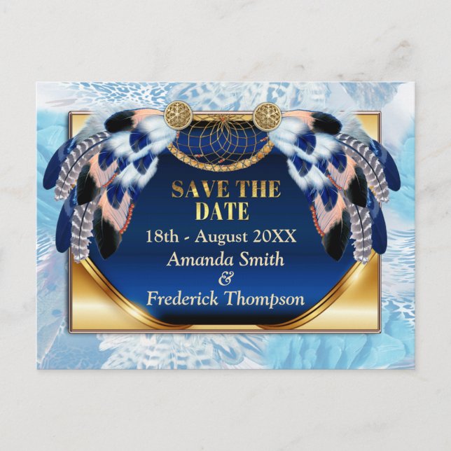 Carte Postale Faire-part Exotic Blue Dream Catcher Enregistrer les dates (Devant)