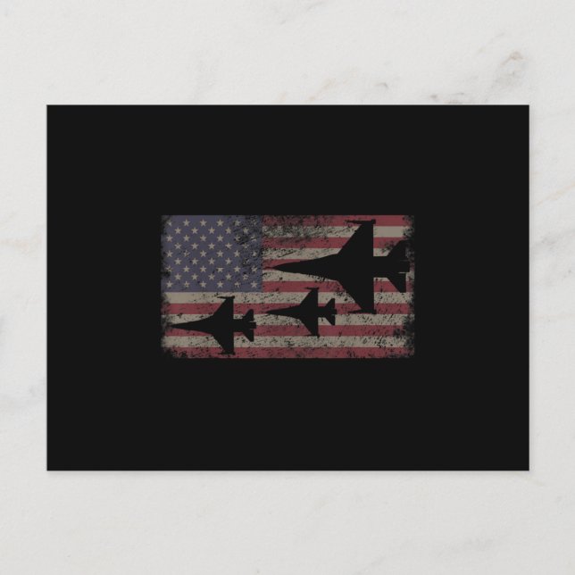 Carte Postale Faire-part F16 Fighter Jet Plane USA Flag Patriot (Devant)